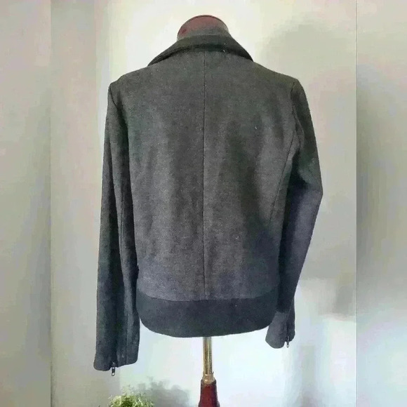 J  Crew Size 8 Dark Charcoal Grey Black Wool Blend Moto Jacket Coat Pockets - Picture 6 of 7